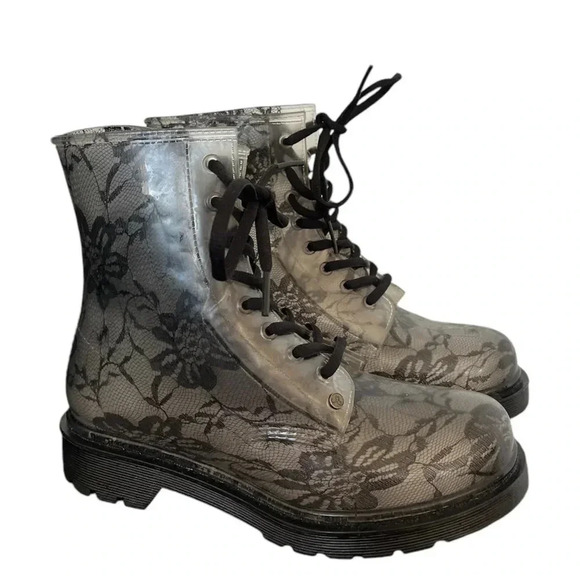 G-Six transparent Ginny combat boots rainboots with black lace size 38 - Picture 1 of 8